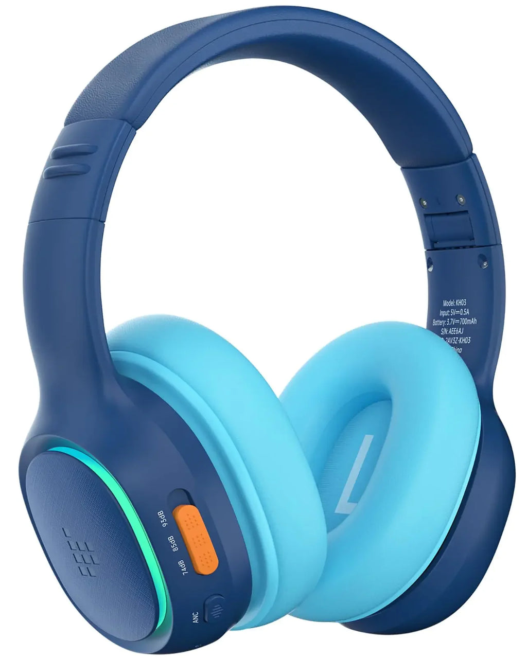 Tronsmart KH03 Kids Noise Cancelling Bluetooth Headphones Safe Volume Control Wireless Headphones with Light & Microphone 70H Playtime Built-in Audio Cable for School/Travel/Airplane(Blue)