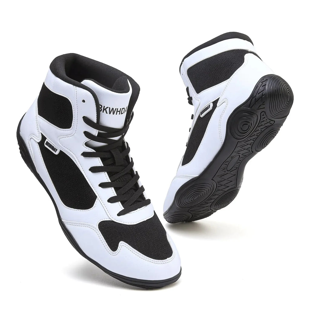 Wrestling Shoes Men Boxing Shoes for Men Pro Wrestling Boots High Top Fitness Weightlifting Powerlifting Shoes Black/White