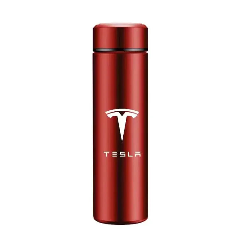 Car Travel Mug for Tesla Model 3 S X Y 500ML Tumbler 304 Stainless Steel Leakproof LED Temperature Display Vacuum Flask Insulating Hot or Cold Portable Thermal MugRed-B