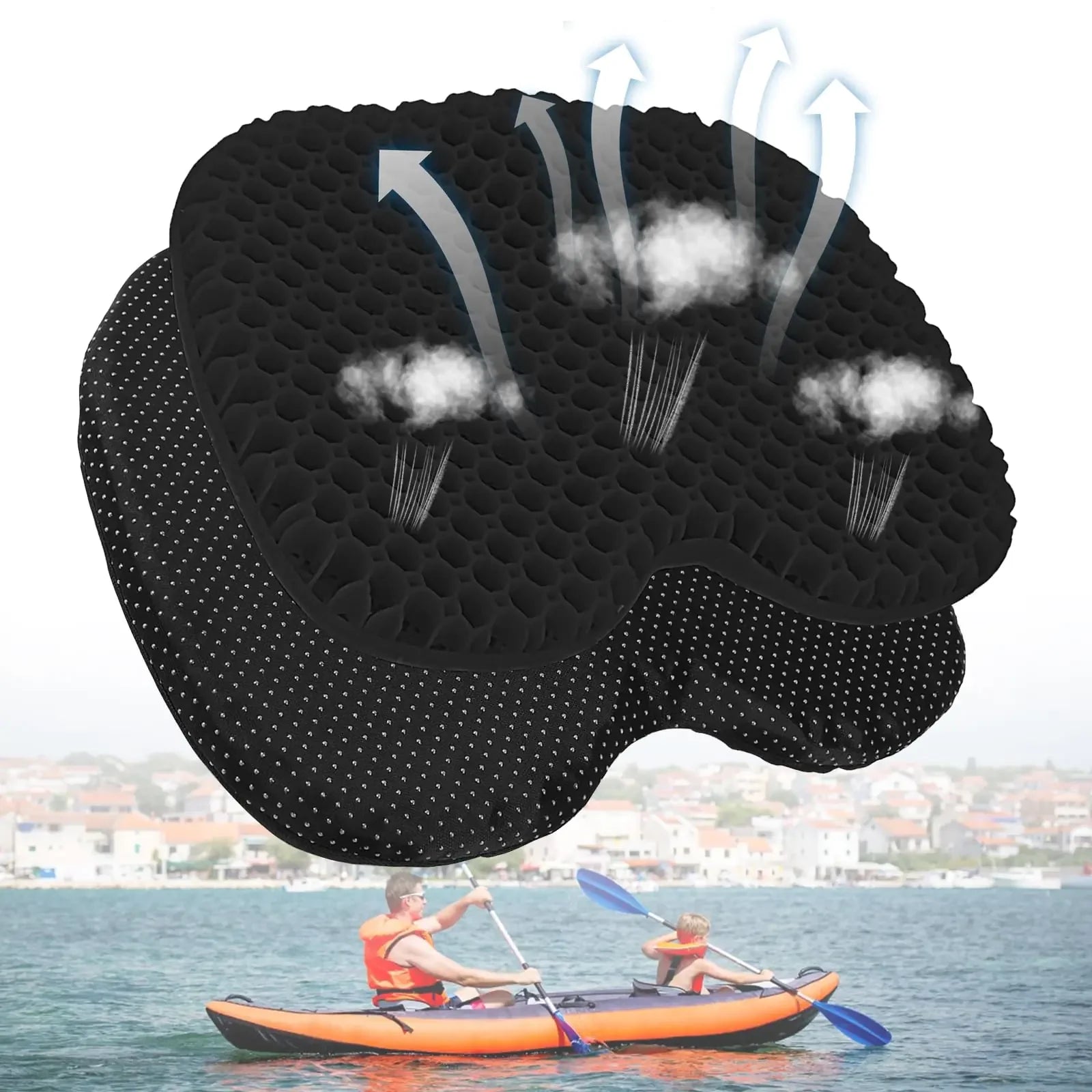 STATABSTA Anti Slip Kayak Gel Seat Cushion with Cover Waterproof Seat Cushion Kayak Seat Pad for Sit in Inflatable Kayak Canoe & Boat Fishing Rowing Lifetime Kayak AccessoriesOffice(Black)