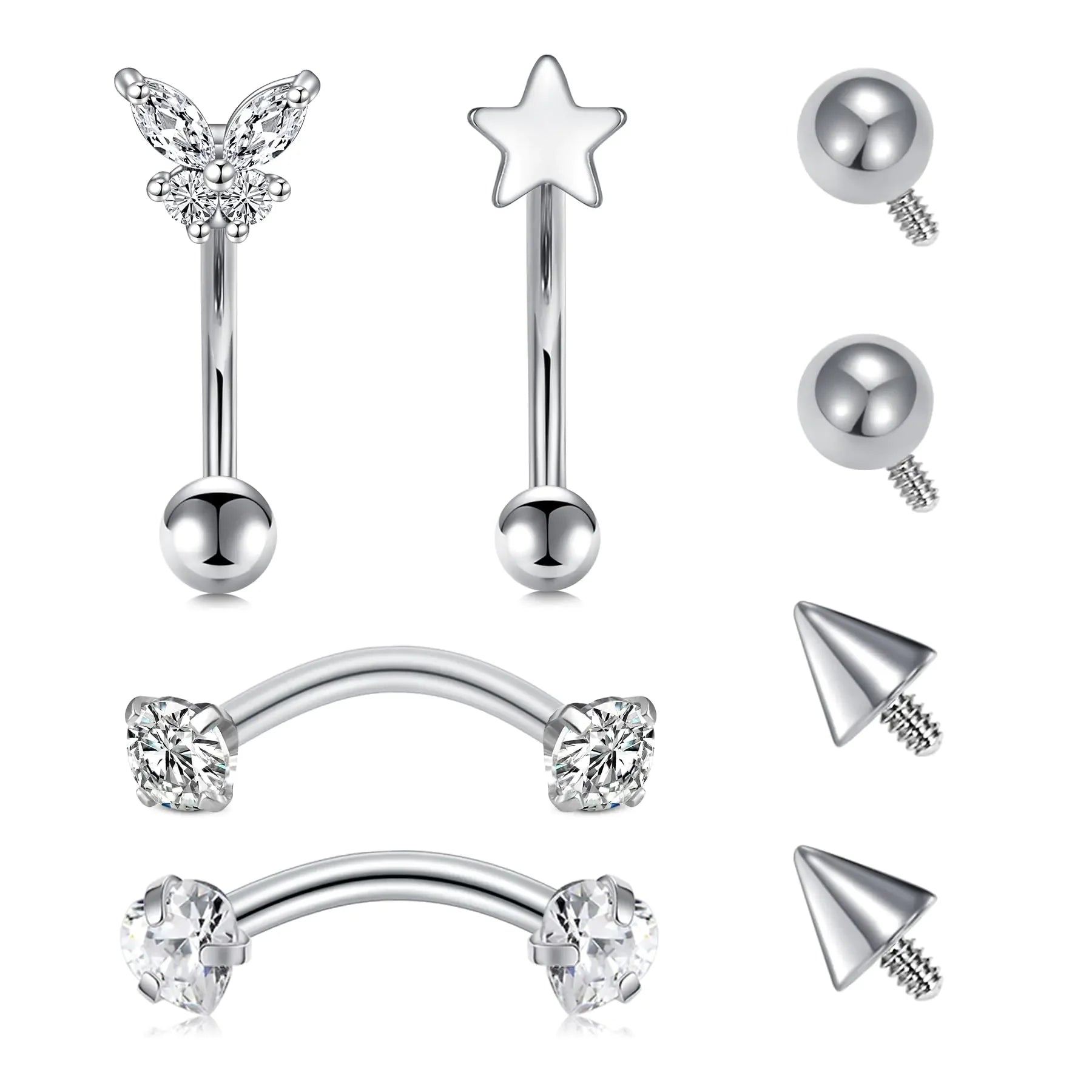 Longita Internally Threaded Rook Piercing Jewelry Rook Jewelry Rook Earrings Eyebrow Piercing Jewelry Eyebrow Rings Vertical Labret Lip Jewelry 16g Curved Barbell Piercing Jewelry 8mm 10mm Silver