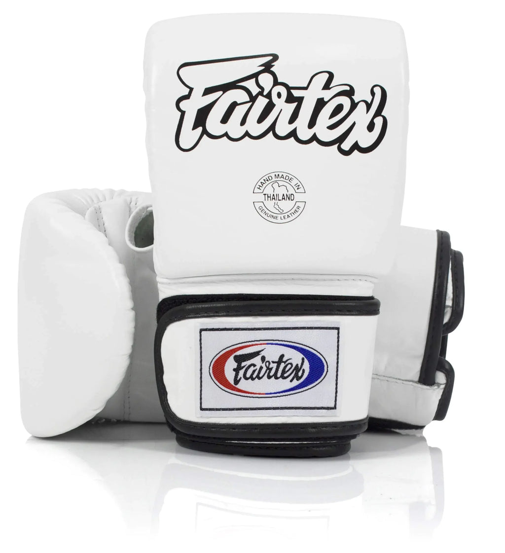 Fairtex TGO3 Muay Thai Boxing Gloves for Men Women Kids | Special Open Thumb Design | MMA Gloves| Premium Quality Light Weight & Shock Absorbent Boxing Gloves (White/XLarge)