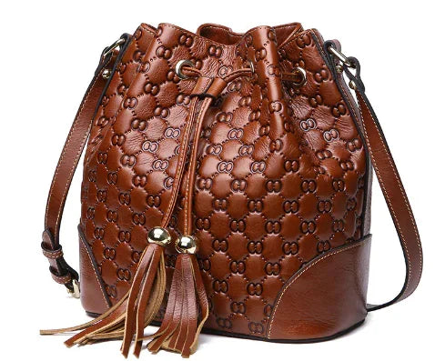 Vintage Leather Bucket Bag for Women - Versatile Design