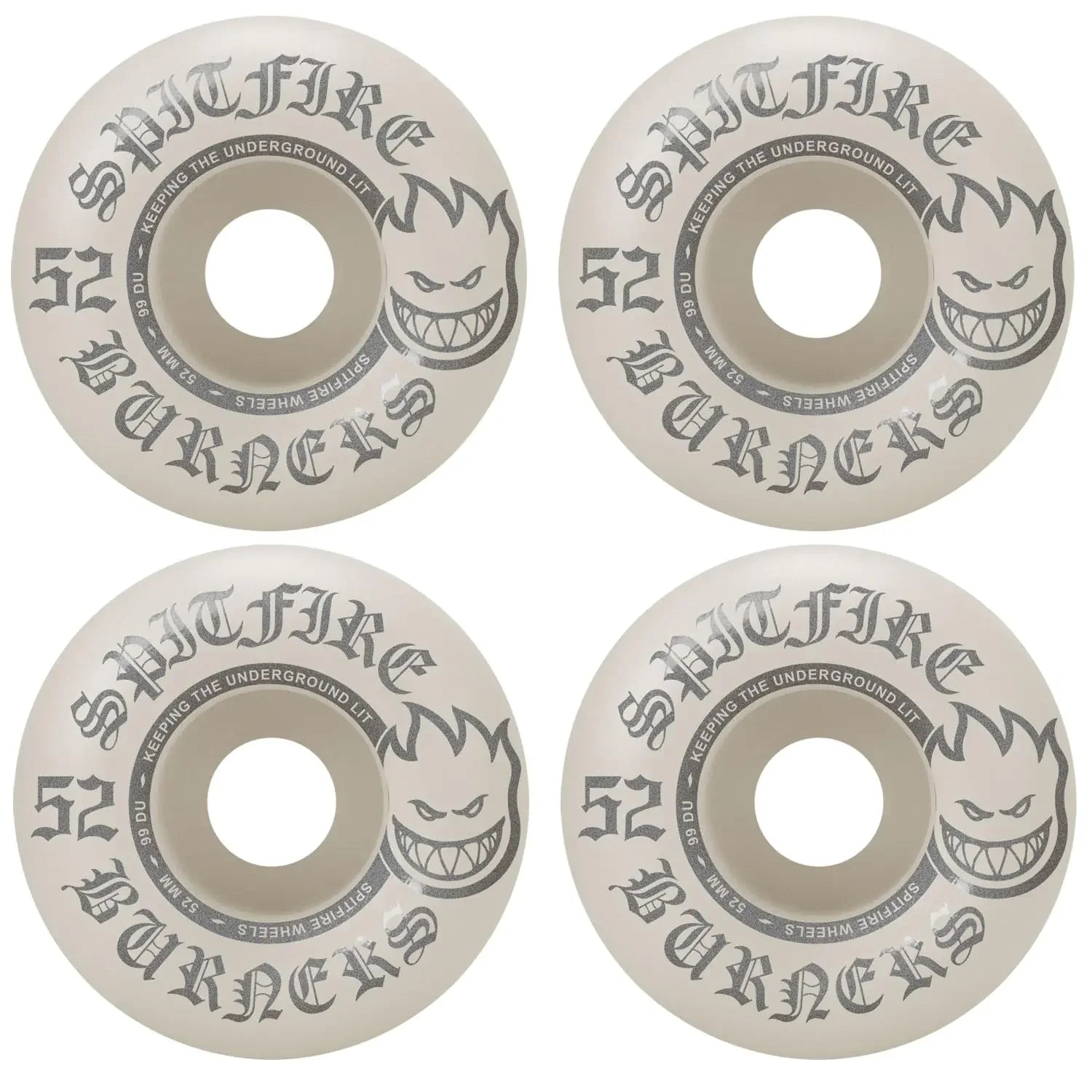 Spitfire Skateboard Wheels Burners 52mm 99A White/Silver