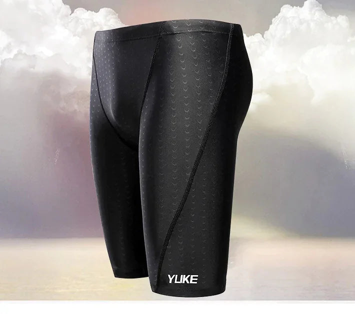 Large Size Men's Sharkskin Swimming Trunks with Flat Corners