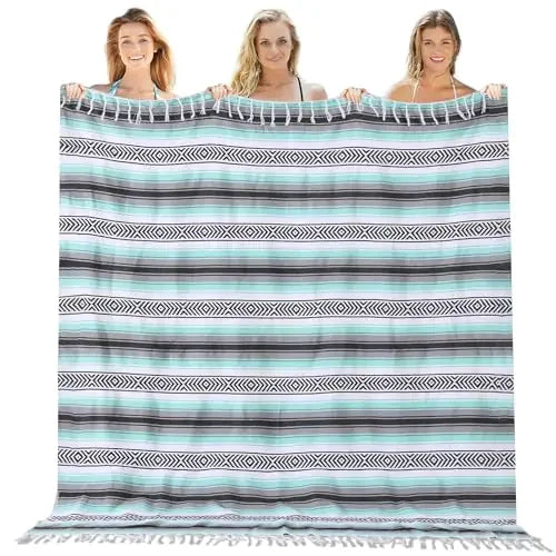 Mexican Throw Blanket Lightweight Serape Outdoor Blanket Extra Large Picnic Blanket Camping Blanket Beach Blanket Turkish Towel Sandproof Honeymoon Gift Fast Dry XL Compact Tent Gadgets 60" x 78" Mint