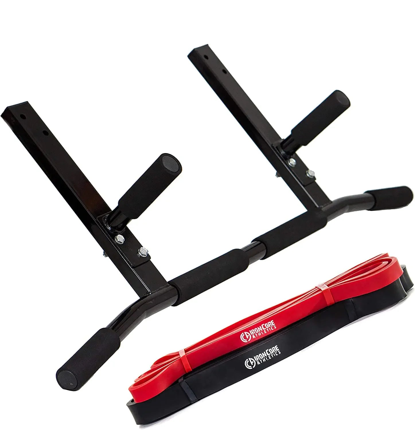 Iron Core Athletics Joist Mount Pull Up Bar with 2 Pull Up Assist Bands - Heavy Duty Joist Mounted Pull-Up/Chin Up Bar