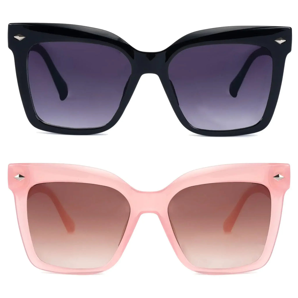 HGIOOIGH 2pack Bifocal Sunglasses UV400 Protection Oversized Square Reading sunglasses +2.0