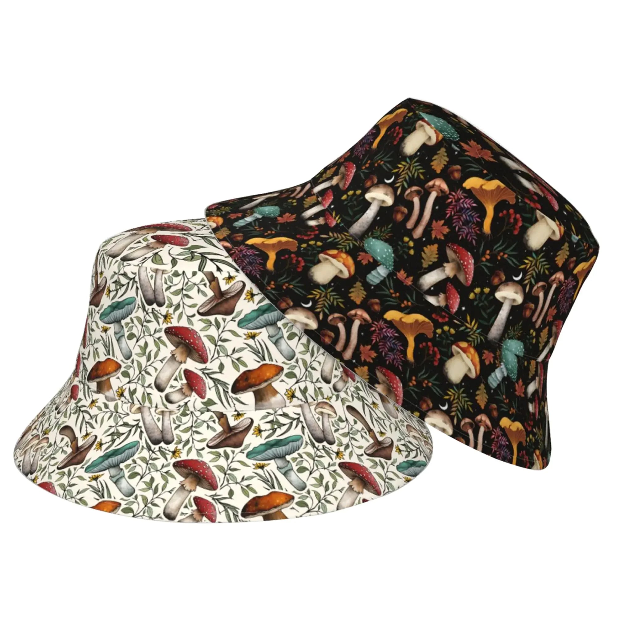 BLUBLU Double-Side-Wear Bucket Hat for Women Men Unisex Reversible Outdoor Sun Cap Packable Fisherman Hat Headwear Mushroom