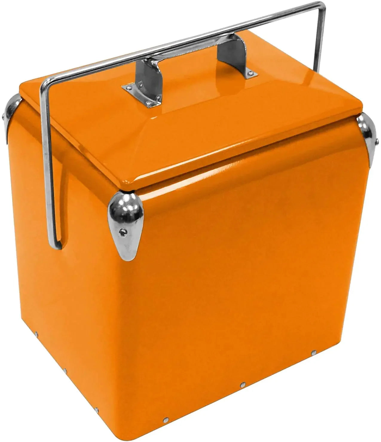 Creative Outdoor Stainless Steel Legacy Cooler with Bottle Opener - Retro Metal Vintage Ice Chest Durable Outdoor Beverage Cooler (Orange)