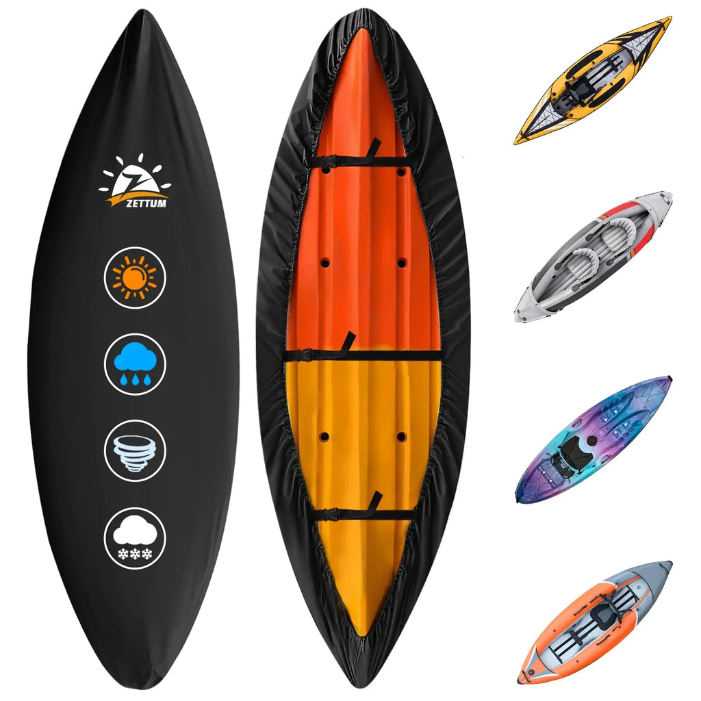 Zettum Kayak Cover 10 FT - 600D Kayak Canoe Cover for Outdoor Storage Heavy Duty & Waterproof Fade-Resistant Kayak Accessory for Canoe Paddle Board SUP and Kayak Boat (Fit 9ft - 10ft Kayak)