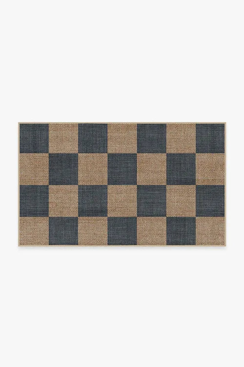 Checkerboard Soft Navy Re-Jute Rug