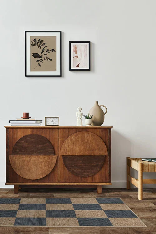 Checkerboard Soft Navy Re-Jute Rug