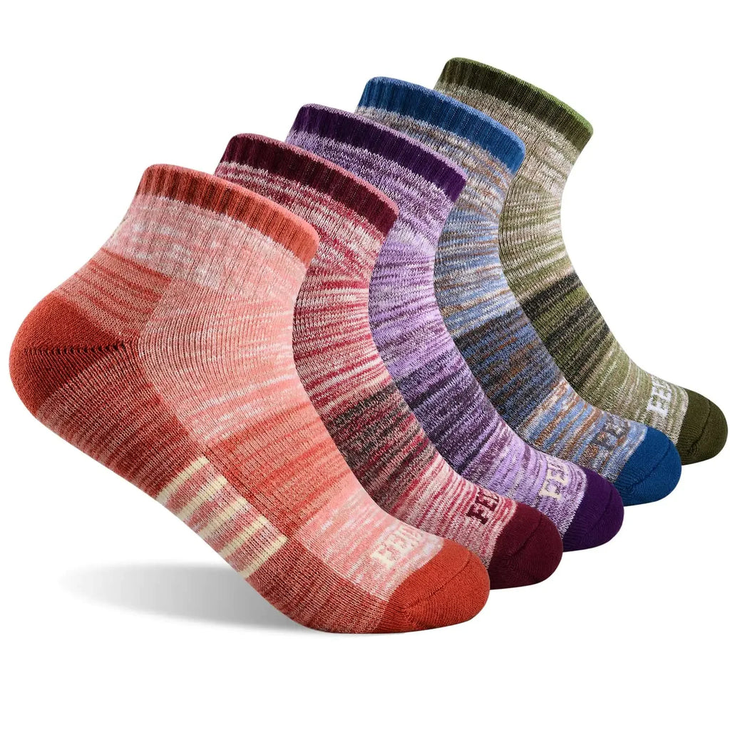 FEIDEER Womens Hiking Walking Socks 5-Pack Outdoor Recreation Socks Athletic Cushioned Low Cut Ankle Quarter Socks (5WSS20405-L)
