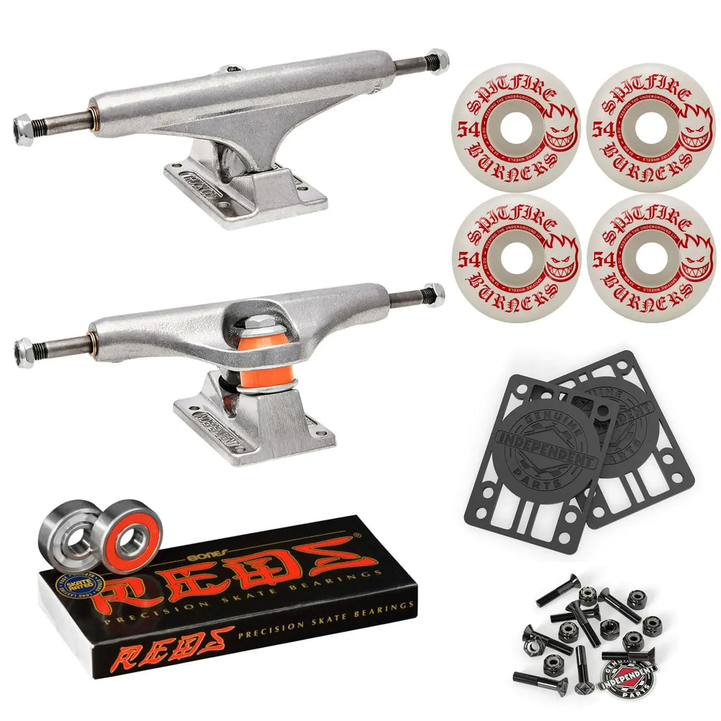 Independent Skateboard Trucks 149 Mid + 54mm Spitfire Burners Wheels Bones Bearings