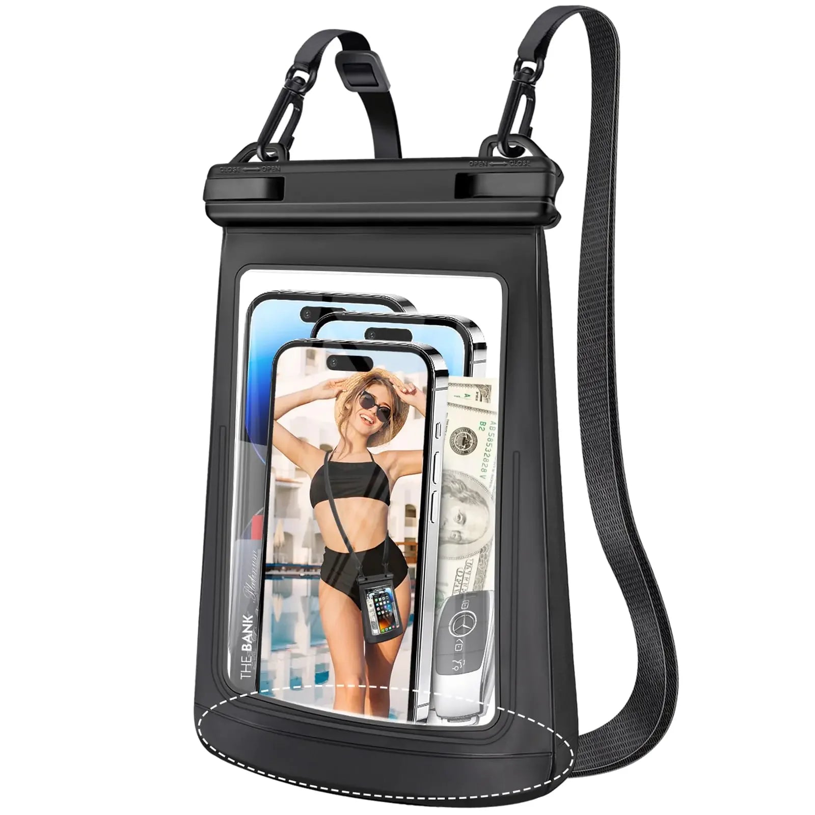 ANLEDDA 2L Waterproof Phone Pouch for Cruise Essentials 2024 Women Large Space Waterproof Bag Adjustable Lanyard Dry Bag for Family Vacations Beach Cruises Ship for 3 Phones iPhone Galaxy - Black