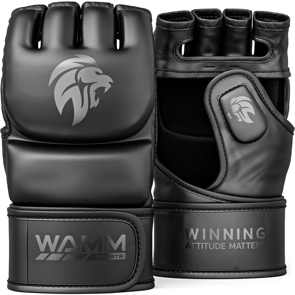 WAMM Sports MMA Gloves - for Men & Women - MAXForce EVE Anti-Injury Shock Absorb Boxing Gloves - POWERFlex Kickboxing Gloves - Half Finger Open Palm for Mua Sparring Punching Bag (Small/Medium)