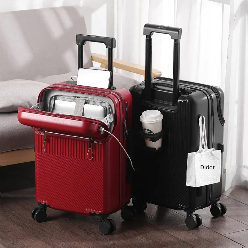 20-Inch Multifunctional Travel Suitcase with Cup Holder