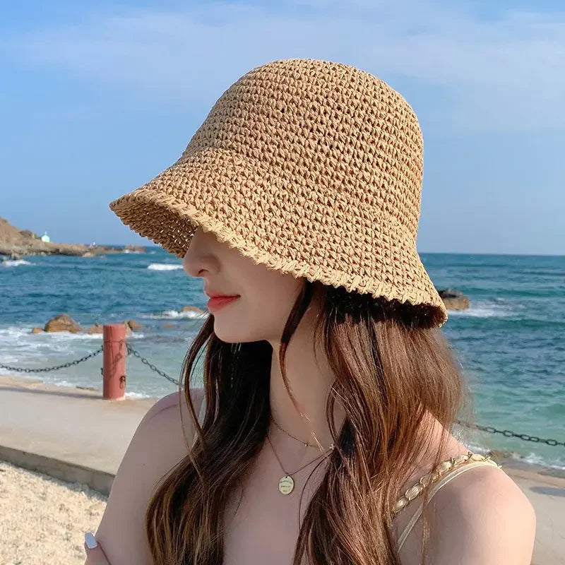 Breathable Sun-proof Straw Bucket Hat for Women