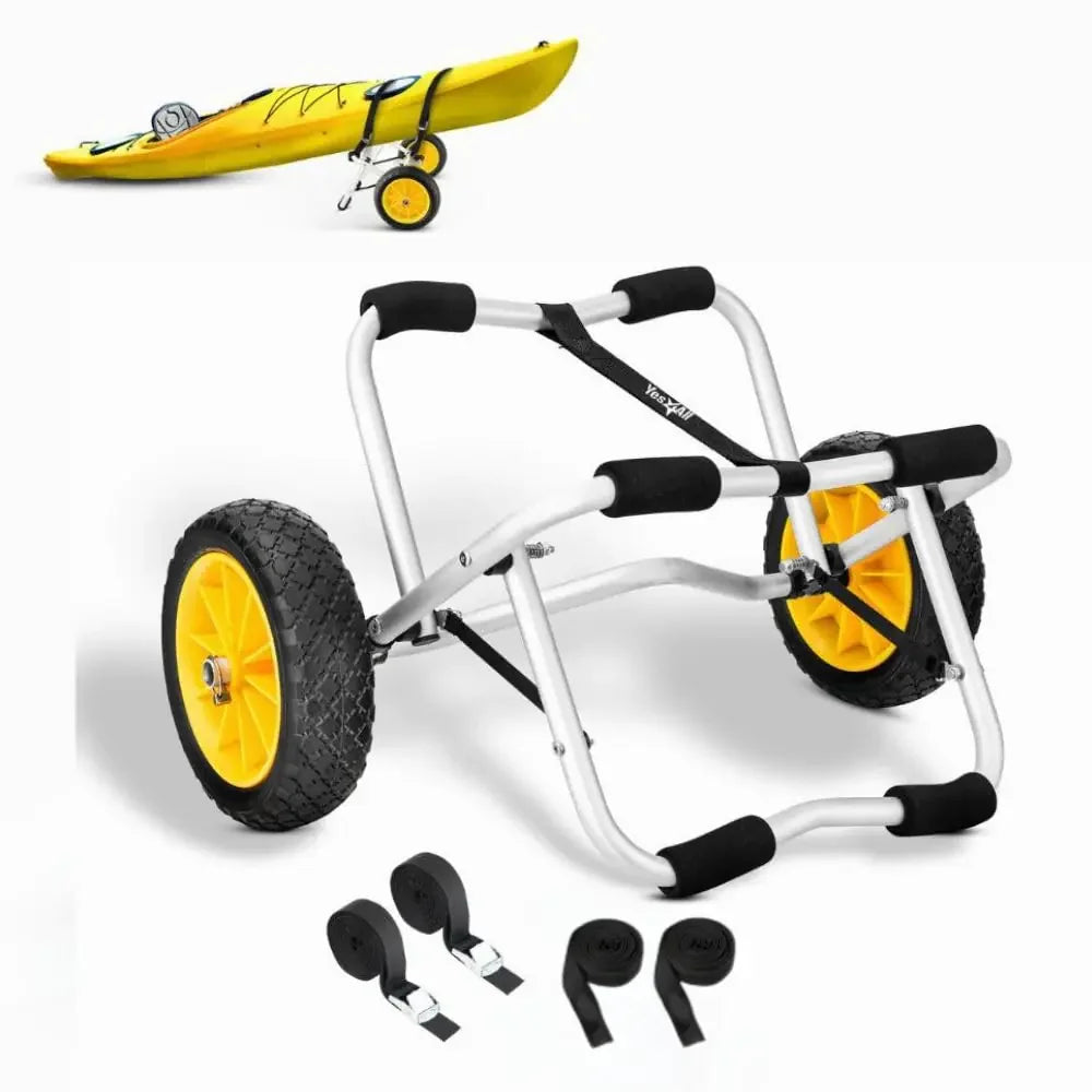 Yes4All Kayak Cart U-Shape Aluminum 200lbs Capacity Kayak Dolly with 4 Fixing Straps & Thick PU Wheels Foldable Canoe Cart