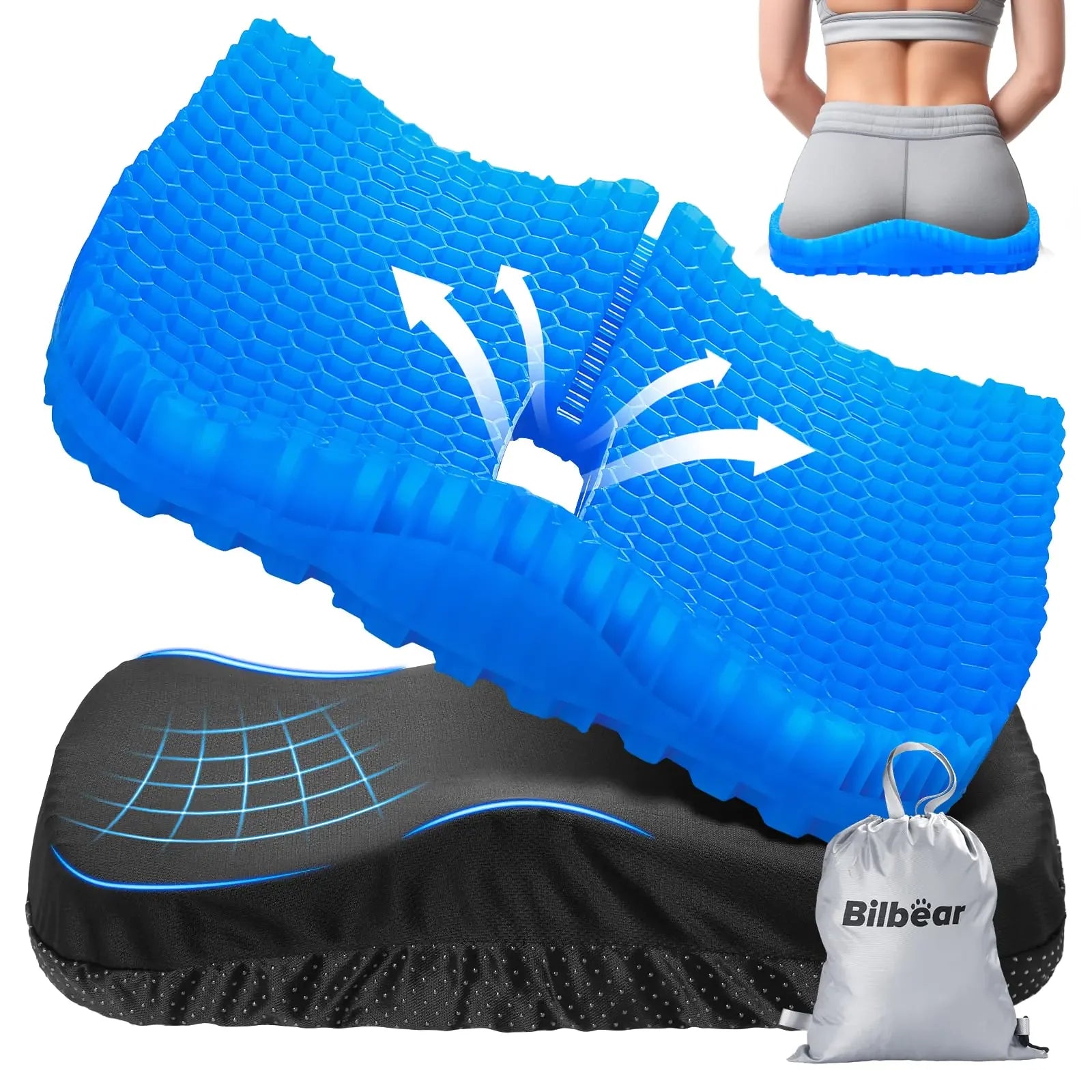 Bilbear Thicker Gel Kayak Seat CushionLarge Seat Cushions for KayaksPaddle BoardCanoe and BoatingHIPS Relief Seat Cushion Pad for Kayak Accessories